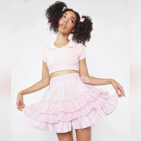 Selkie Ice Cream Gingham Belle Skirt Size Small Pink White Checkered Ruffled - Picture 3 of 16